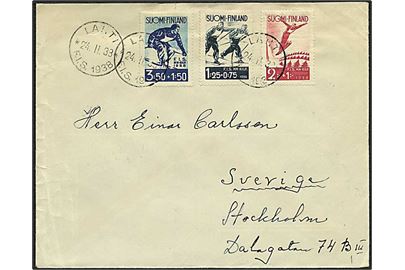 Komplet sæt Ski VM på brev stemplet Lahti d. 24.2.1938 til Stockholm, Sverige.