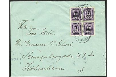 7/15 øre Provisorium i fireblok på brev annulleret med bureaustempel Langaa - Struer T.1039 d. 26.10.1926 til København.