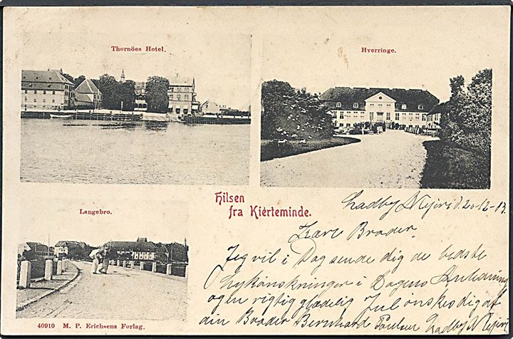 Kerteminde, Thornöes Hotel, Hverringe og Langebro. M. P. Erichsen no. 40910. Kvalitet 7