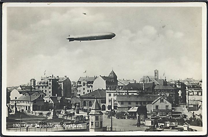 Zeppelin, LZ 127 “Graf Zeppelin” over Reykjavik i juli 1930. H. Arnasson no. 130. Kvalitet 7