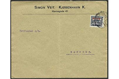 20+10 øre Genforening Røde Kors provisorium single på brev fra København 1921 til Randers. Fold.