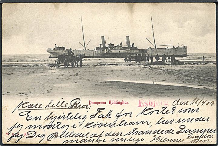 “Koldinghuus”, S/S, DFDS strandet på Fanø d. 5.1.1903.  Warburg no. 861. Kvalitet 7
