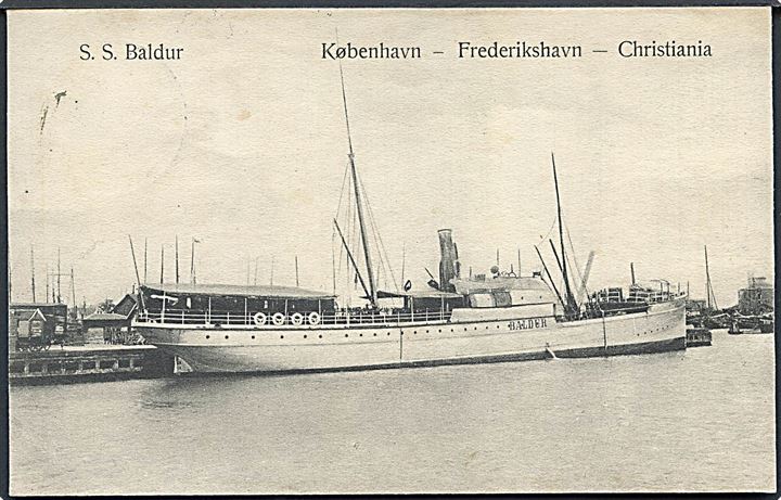 “Baldur”, S/S, DFDS København - Frederikshavn - Christiania. R. Hertel u/no. Kortet er løst. Kvalitet 5