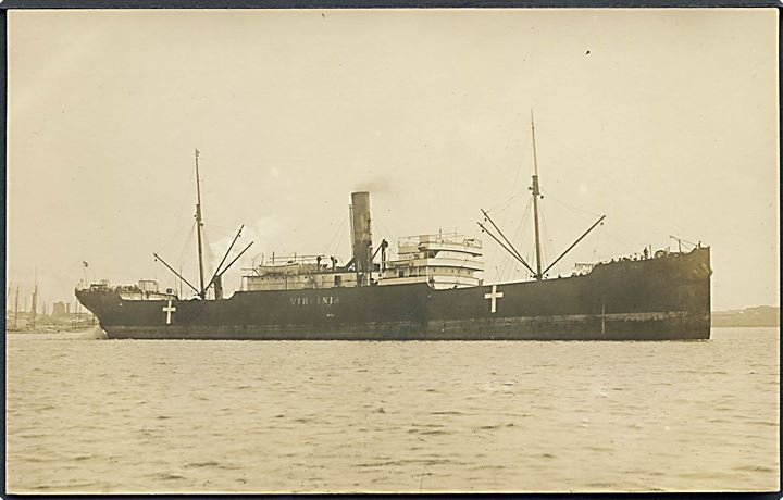 “Virginia”, S/S, DFDS i neutralitetsbemaling. Fotokort u/no fra Baltimore dateret d. 14.3.1915. Kvalitet 9