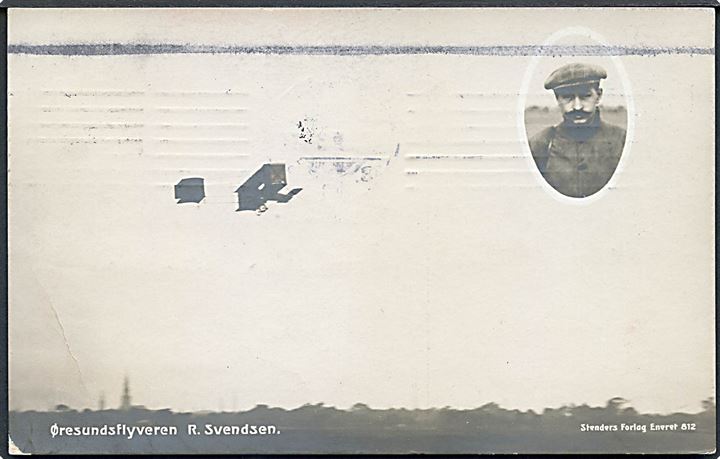 Robert Svendsen Øresundsflyvning d. 17.7.1910. Stenders no. 812. Anvendt 5 dage efter flyvningen. Kvalitet 7