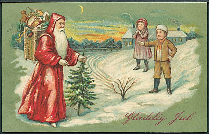 Julemand med rød kåbe og børn. U/no. Kvalitet 9