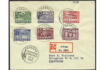 Komplet sæt Rigsdagen 500 år 2-sidet takket på anbefalet brev stemplet Arboga d. 27.5.1935.