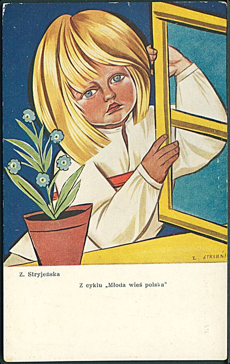 Stryjenska, Zofia: Z cyklu “Mloda wies polska”. Galeria Polska. 4 kort no. 981, 983, 985 & 986. Kvalitet 7