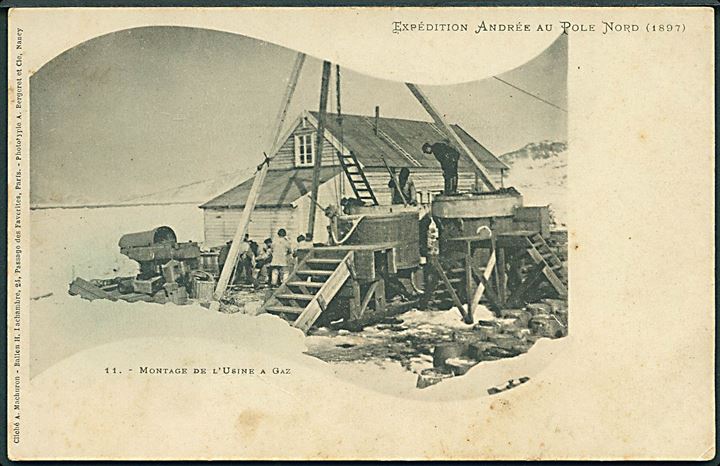 Svalbard. Andrée’s flyvning. Opstilling af gasanlæg på Danskøya 1897. Machuron no. 11. Kvalitet 7