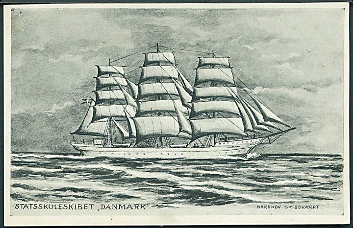 “Danmark”, statsskoleskibet. Nakskov skibsværft. Stenders no. 67336. Kvalitet 8