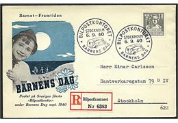 50 öre Segel på illustreret særkuvert annulleret med Bilpostkontoret Barnens Dag Stockholm d. 6.9.1940.