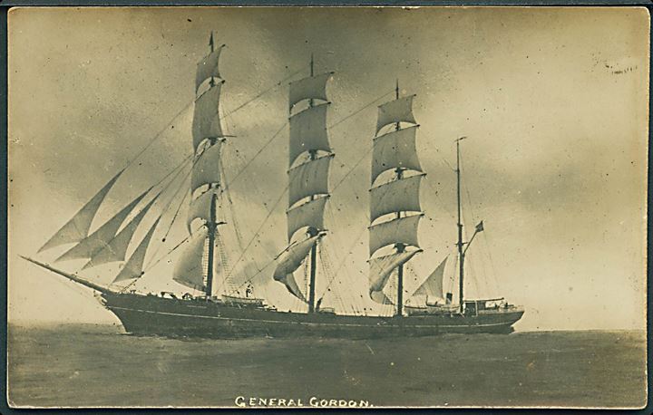Norge. “General Gordon”, 4-mastet bark af Haugesund. Fotokort u/no. Kvalitet 7