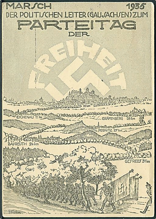 Propaganda. Marsch 1935 zum Parteitag. Gau Sachsen. Seidel u/no. Med særstempel på bagsiden. Kvalitet 7