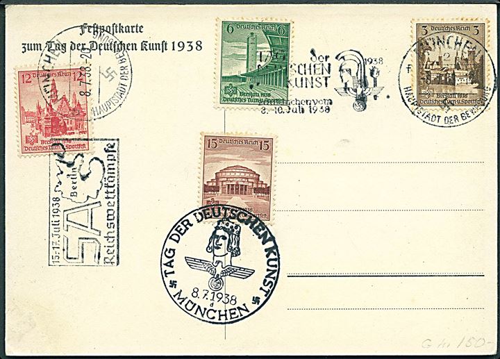 Propaganda. Tag der deutschen Kunst i München 1938. U/no. Særstempler på bagsiden. Kvalitet 7