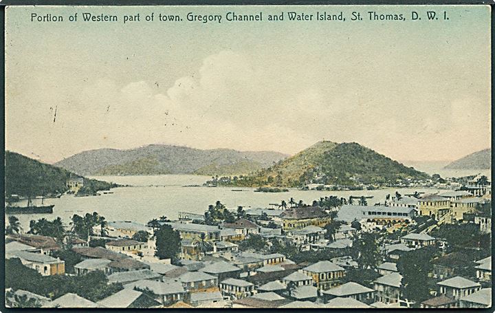 D.V.I., St. Thomas. Vestlige del af byen med Gregory Channel og Water Island. Lightbourn u/no. Kvalitet 8