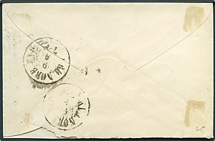2 sk. Tofarvet (2) på brev annulleret med nr.stempel 26 og sidestemplet lapidar Hjørring d. 7.8.1872 til Nørrebro, Kjøbenhavn.