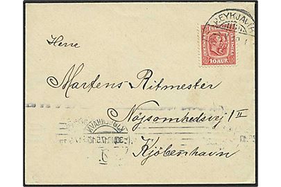 10 aur To Konger single på pænt brev fra Reykjavik d. 6.5.1910 til Kjøbenhavn, Danmark.