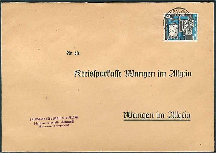 40+10 pfg. Helfer der Menschheit single på brev fra Amtzell d. 20.3.1958 til Wangen im Allgäu.