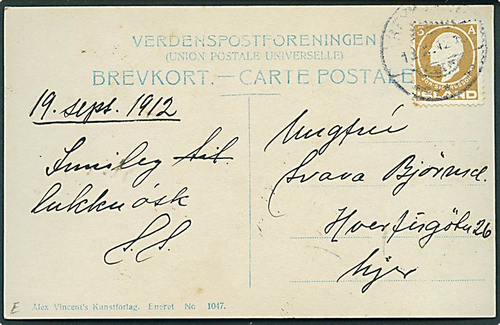 3 aur Sigurdsson på lokalt brevkort i Reykjavik d. 19.9.1912.