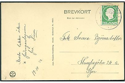 5 aur Fr. VIII single på lokalt brevkort i Reykjavik d. 19.10.1912.