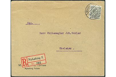 50 øre Chr. X single på anbefalet brev stemplet Nykøbing Falster d. 15.4.1924 til Skelskør.
