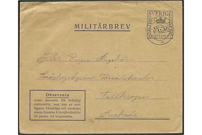 Militärbrev med ubenyttet svarmærke stemplet Fältpost Nr. 12 d. 9.11.1940 til Enskede. Fra soldat ved fältpost 29632 Litt. O.