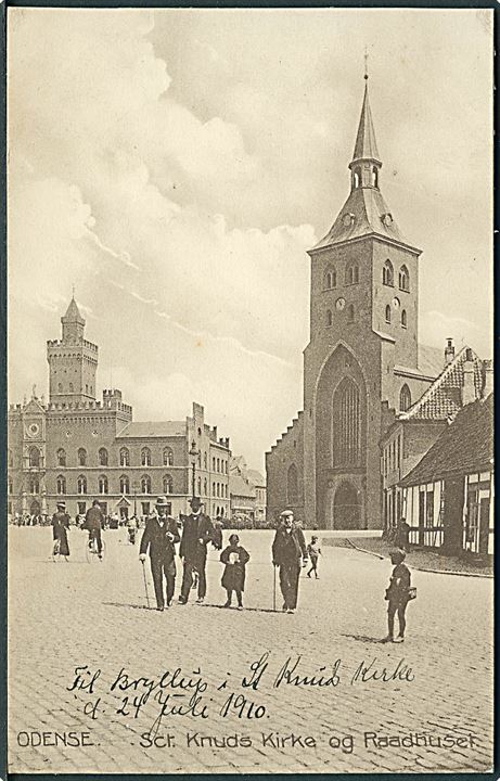 Sct. Knuds Kirke og Raadhuset i Odense. Stenders no. 7191. 