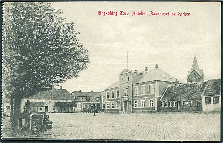 Ringkøbing Torv, Hotellet, Raadhuset & Kirken. N. P. Holms u/no. 