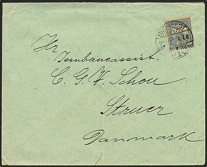 25 f. Turul single på brev fra Budapest d. 28.10.1903 til Struer, Danmark.