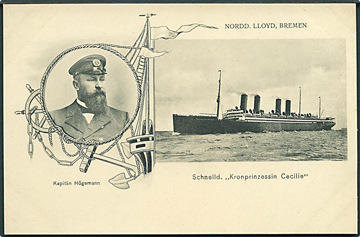 Schnelld Kronprinzessin Cecilie, Kapitän Högemann. Nordd Lloyd, Bremen. W. Sander & Sohn no. 1907. 