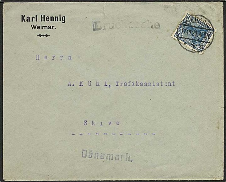 30 pfg. Germania single på tryksag fra Weimar d, 17.11.1921 til Skive, Danmark.