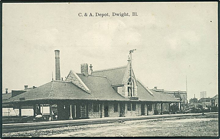 C. & A. Depot, Dwight, Illinois. Togstationen. C. M. Baker & Son u/no. 