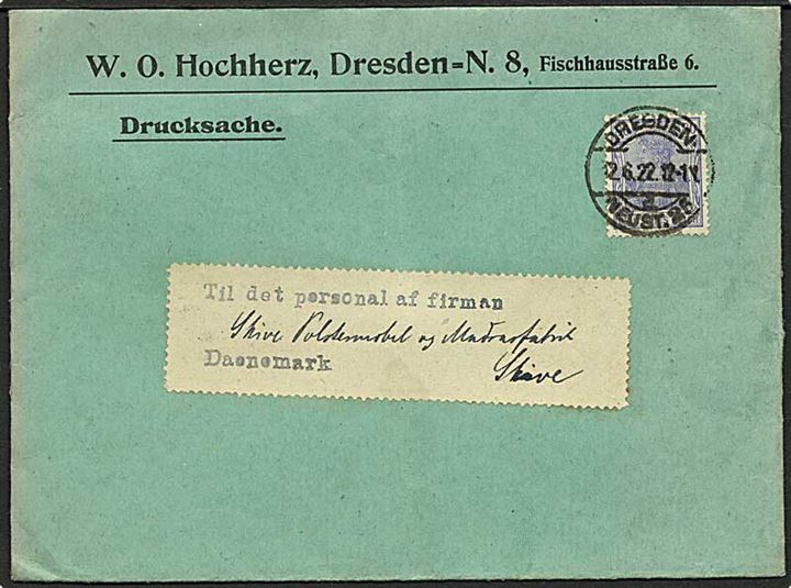 30 pfg. Germania single på tryksag fra Dresden d. 2.6.1922 til Skive, Danmark.