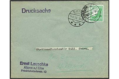 5 pfg. Luftpost single på tryksag fra Hamburg d. 10.11.1937 til Skive, Danmark - eftersendt til Hillerød.