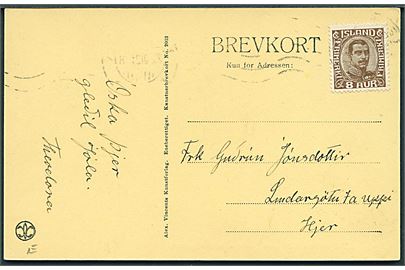 8 aur Chr. X single på lokalt brevkort i Reykjavik d. x.12.1921.