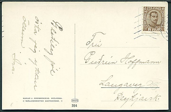 8 aur Chr. X single på lokalt brevkort med julehilsen i Reykjavik ca. 1921.