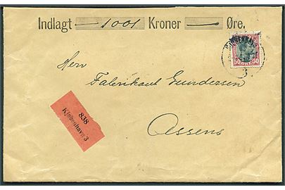 50 øre Chr. X single på værdibrev fra Kjøbenhavn d. 2.7.1920 til Assens.