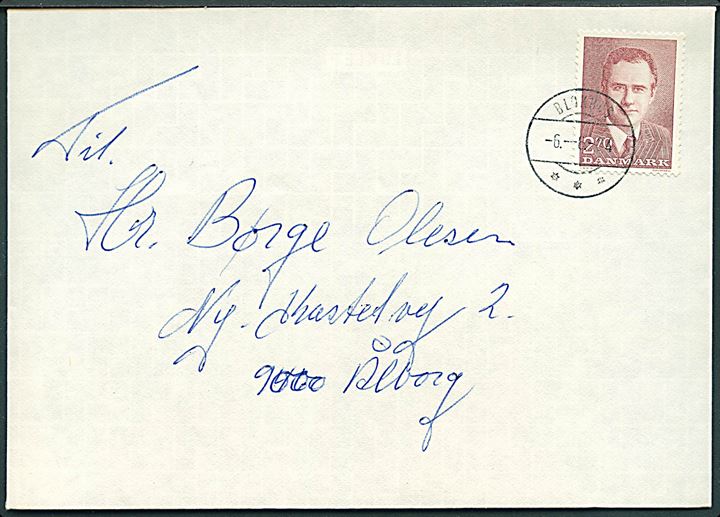 2,70 kr. Prins Henrik 50 år på brev annulleret med postsparestempel brotype IIh Blokhus d. 6.6.1984 til Ålborg. Stemplet kendes ikke postalt anvendt jf. Vagn Jensen.