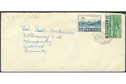 25 aur Hekla og 1,80 kr. Luftpost på luftpostbrev fra Reykjavik d. 22.10.1951 til Klampenborg, Danmark.