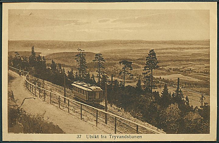 Utsikt fra Tryvandsbanen, Norge. Med sporvogn. Prospekt no. 37. 