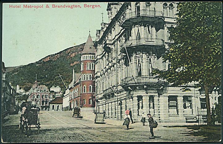 Hotel Metropol & Brandvagten, Bergen i Norge. Chromo Bergen no. 116. 