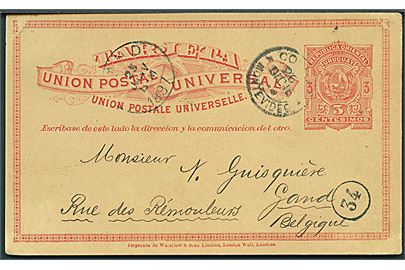 3 c. helsagsbrevkort fra Montevideo d. 26.12.1896 til Gent, Belgien.