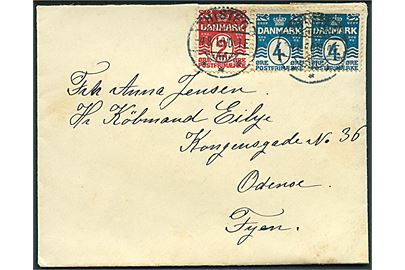 2 øre og 4 øre (par) Bølgelinie på brev fra Thisted d. 4.8.1910 til Odense.