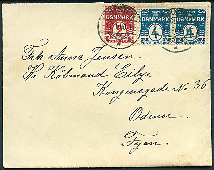 2 øre og 4 øre (par) Bølgelinie på brev fra Thisted d. 4.8.1910 til Odense.