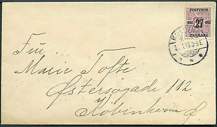 27/10 øre Provisorium single på overfrankeret brev fra Kolding d. 31.8.1918 til København.