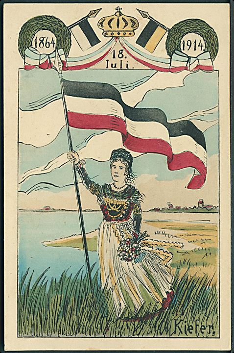 Krigen 1864. Tegnet kort i anledning af 50 året for Föhr's befrielse. Signeret Kiefer. W. Müller u/no.