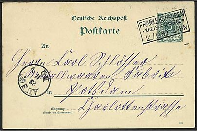 5 pfg. helsagsbrevkort annulleret med rammestempel Frankershausen Kreis Eschwege d. 21.11.1889 til Postdam.