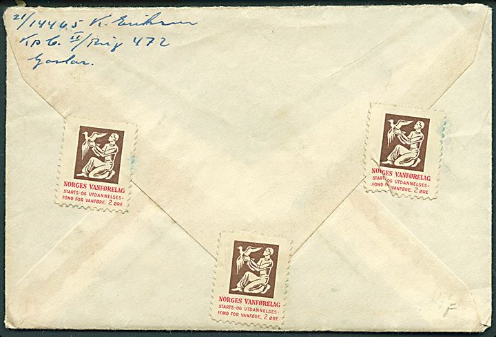 25 øre Postjubilæum på brev annulleret med TMS Tyskland-Oslo/Norsk Feltpostkontor d. 12.1.1948 til Haslev, Danmark. Sendt fra norsk soldat ved Brig 472 i Goslar, Tyskland.