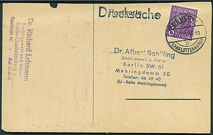 6 pfg. sort Berlin Provisorium på lokal tryksag i Berlin d. 8.11.1948. Beklippet.
