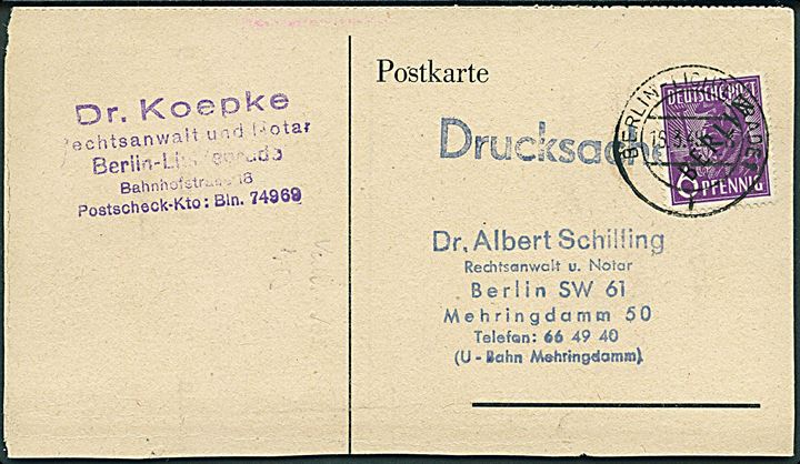 6 pfg. sort Berlin Provisorium på lokal tryksag i Berlin d. 16.3.1949. Beklippet.